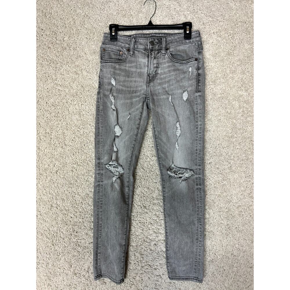 American Eagle Gray Skinny Jeans Mens 28x32 Denim Stretch Distressed Holes